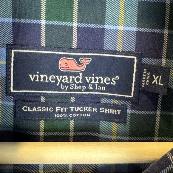 Vineyard Vines Tucker Shirt Classic Fit Long Sleeves Blue Green Plaid Size XL - Picture 7 of 9